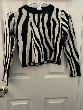 Jolio & Co Black & White Zebra Stripe Cropped Sweater